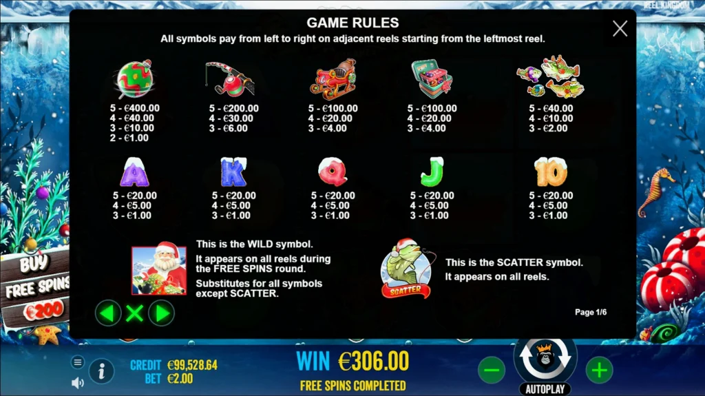 Полная таблица выплат слота Christmas Big Bass Bonanza