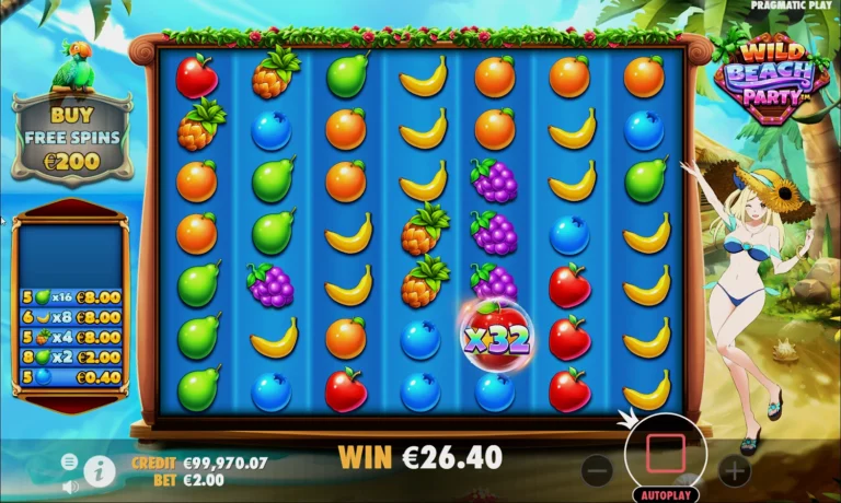 Выигрыш с множителем в слоте Wild Beach Party