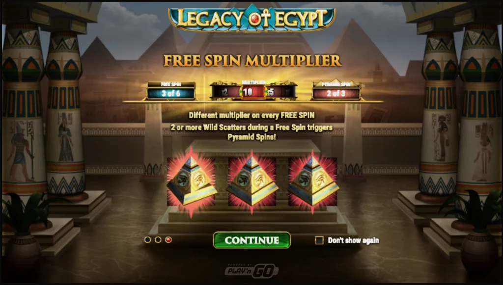 В слоте Legacy of Egypt множитель изменяется с каждым фриспином