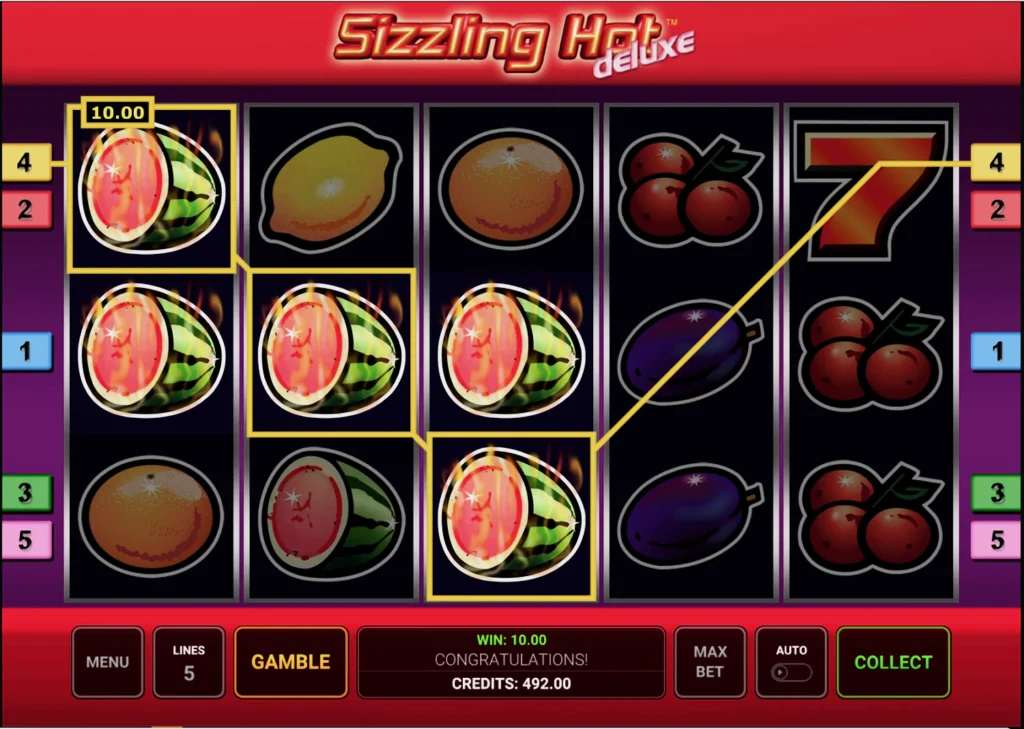 В слоте Sizzling Hot Deluxe всего 5 выигрышных линий
