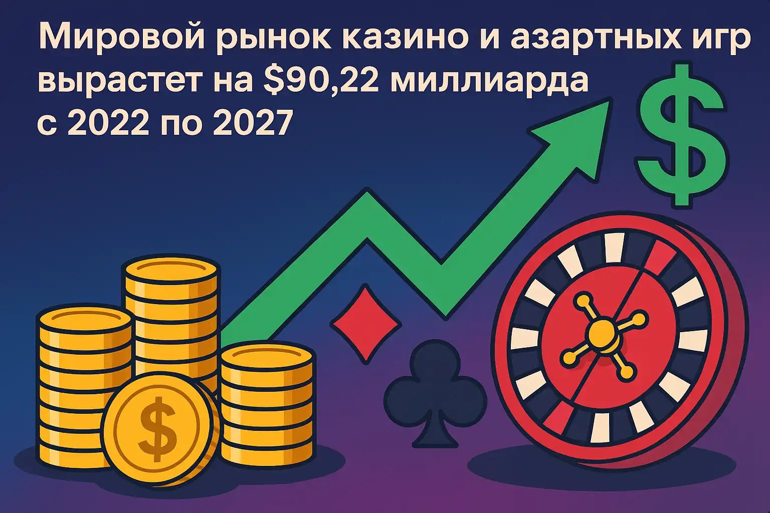 Мировой рынок казино и азартных игр вырастет на $90,22 миллиарда с 2022 по 2027